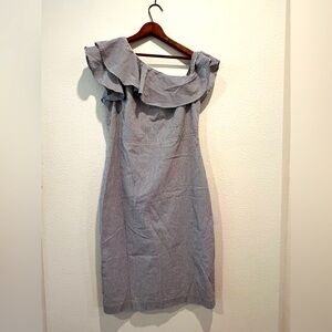 Banana Republic  Seersucker Ruffle Shoulder Sheath Dress Size 10